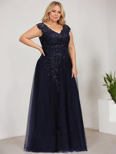 A-line V-Neck Floor-Length Tulle Lace Mother of the Bride Dress With Sequins